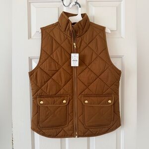 J. Crew Quilted Tan Vest with Gold Zipper